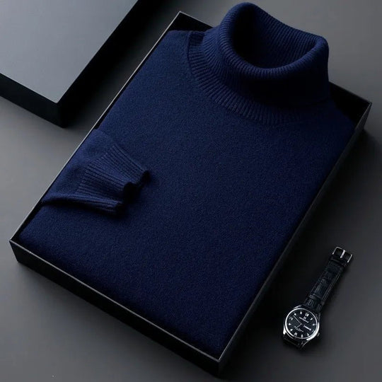 Men's Sweater - Kasjmiertrui voor heren | Rolkraag, klassieke pasvorm - Marineblauw - M - Zarandi Amsterdam