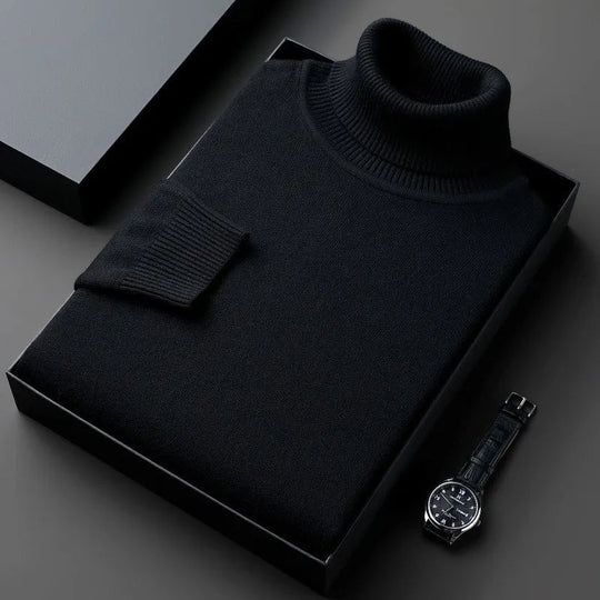 Men's Sweater - Kasjmiertrui voor heren | Rolkraag, klassieke pasvorm - Zwart - M - Zarandi Amsterdam