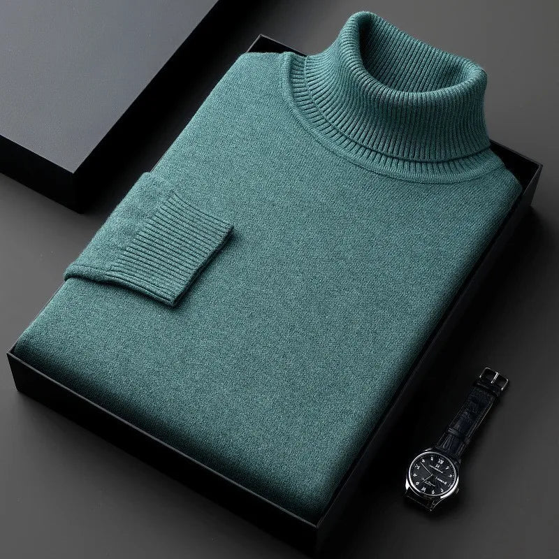Men's Sweater - Kasjmiertrui voor heren | Rolkraag, klassieke pasvorm - Blauwgroen - M - Zarandi Amsterdam