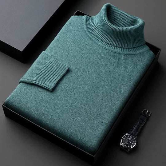 Men's Sweater - Kasjmiertrui voor heren | Rolkraag, klassieke pasvorm - Blauwgroen - M - Zarandi Amsterdam