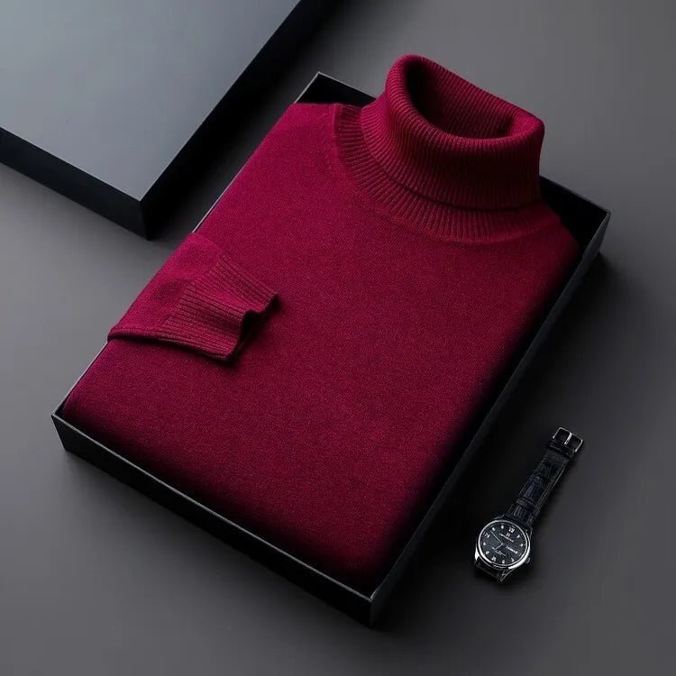 Men's Sweater - Kasjmiertrui voor heren | Rolkraag, klassieke pasvorm - Rood - M - Zarandi Amsterdam