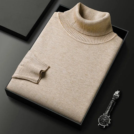Men's Sweater - Kasjmiertrui voor heren | Rolkraag, klassieke pasvorm - Lichtbruin - M - Zarandi Amsterdam