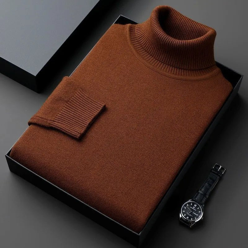 Men's Sweater - Kasjmiertrui voor heren | Rolkraag, klassieke pasvorm - Donkerbruin - M - Zarandi Amsterdam