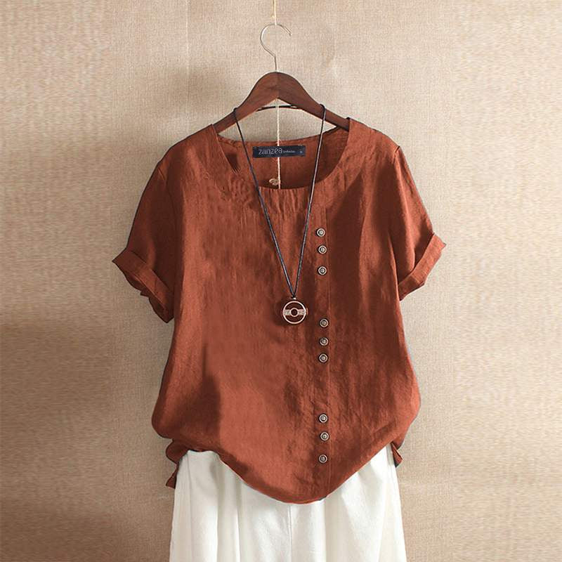 Katoenen top | Knoopdetail & Relaxte Pasvorm