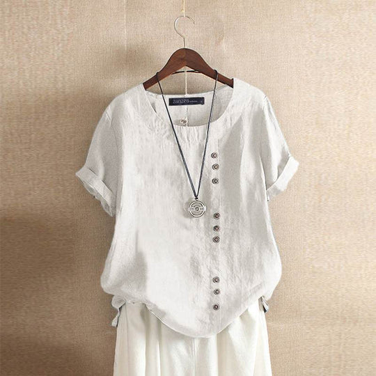 Katoenen top | Knoopdetail & Relaxte Pasvorm