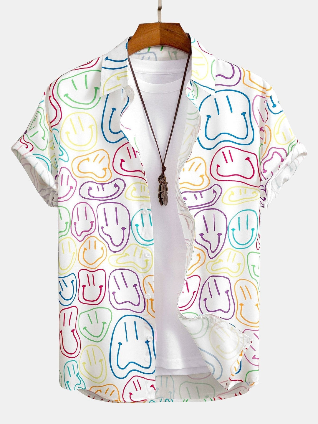 Kleurrijk overhemd met smileyprint en knoopsluiting 0