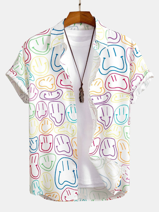 Kleurrijk overhemd met smileyprint en knoopsluiting 0
