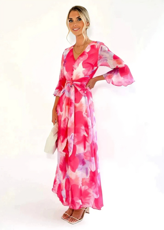 Kleurrijke Jurk Dames | Bloemenprint & Strikceintuur