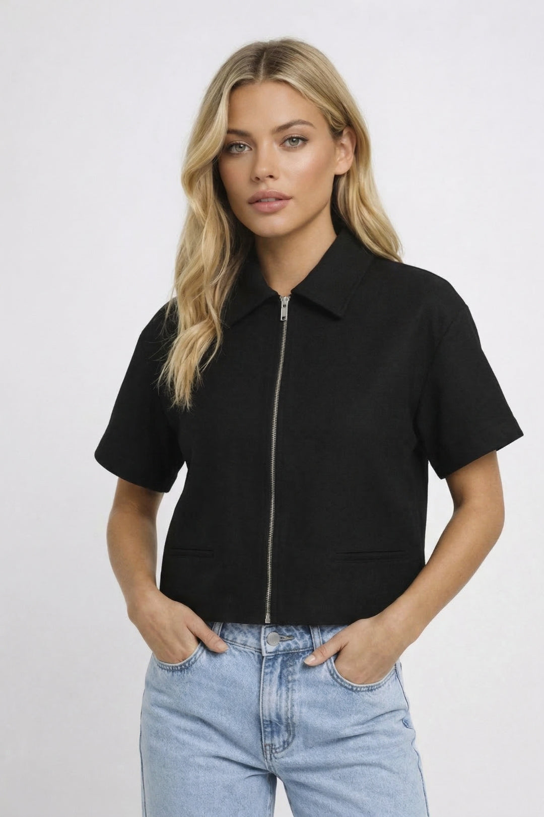 Korte Jas Dames - Cropped Zip met Revers | Casual Chic 1