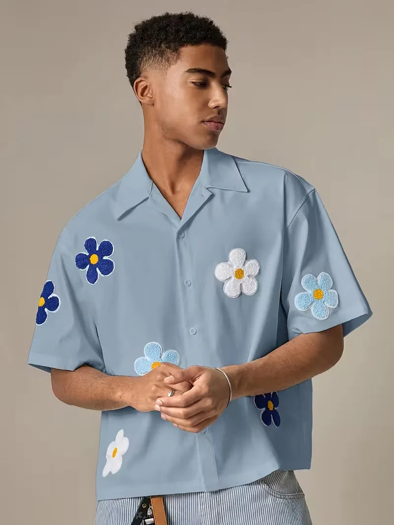 Korte mouw overhemd met bloemen 10