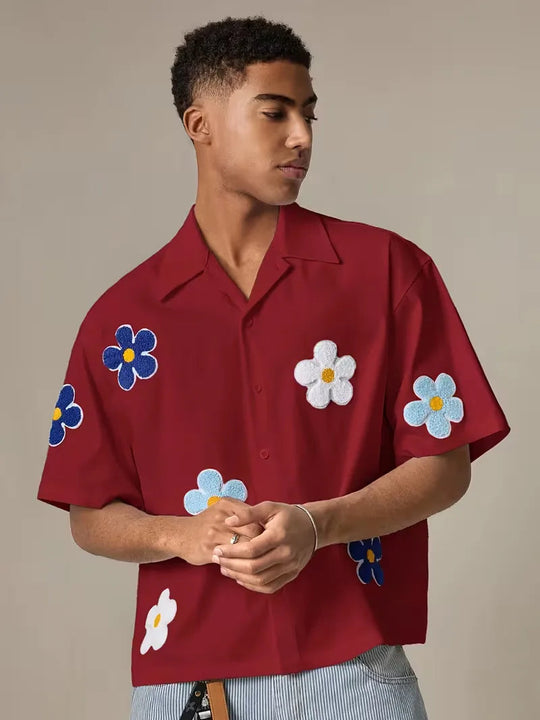 Korte mouw overhemd met bloemen 12
