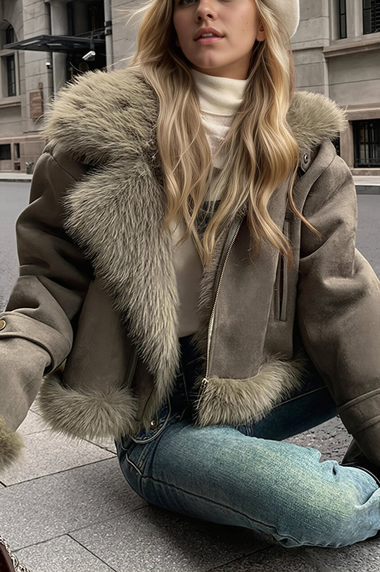 Kurzjacke Damen | Kunstfellkragen & Legere Silhouette