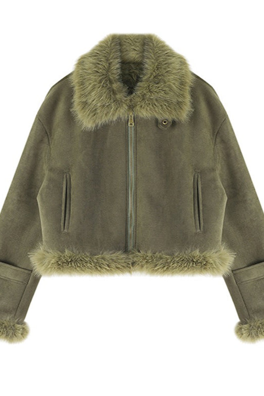 Kurzjacke Damen | Kunstfellkragen & Legere Silhouette