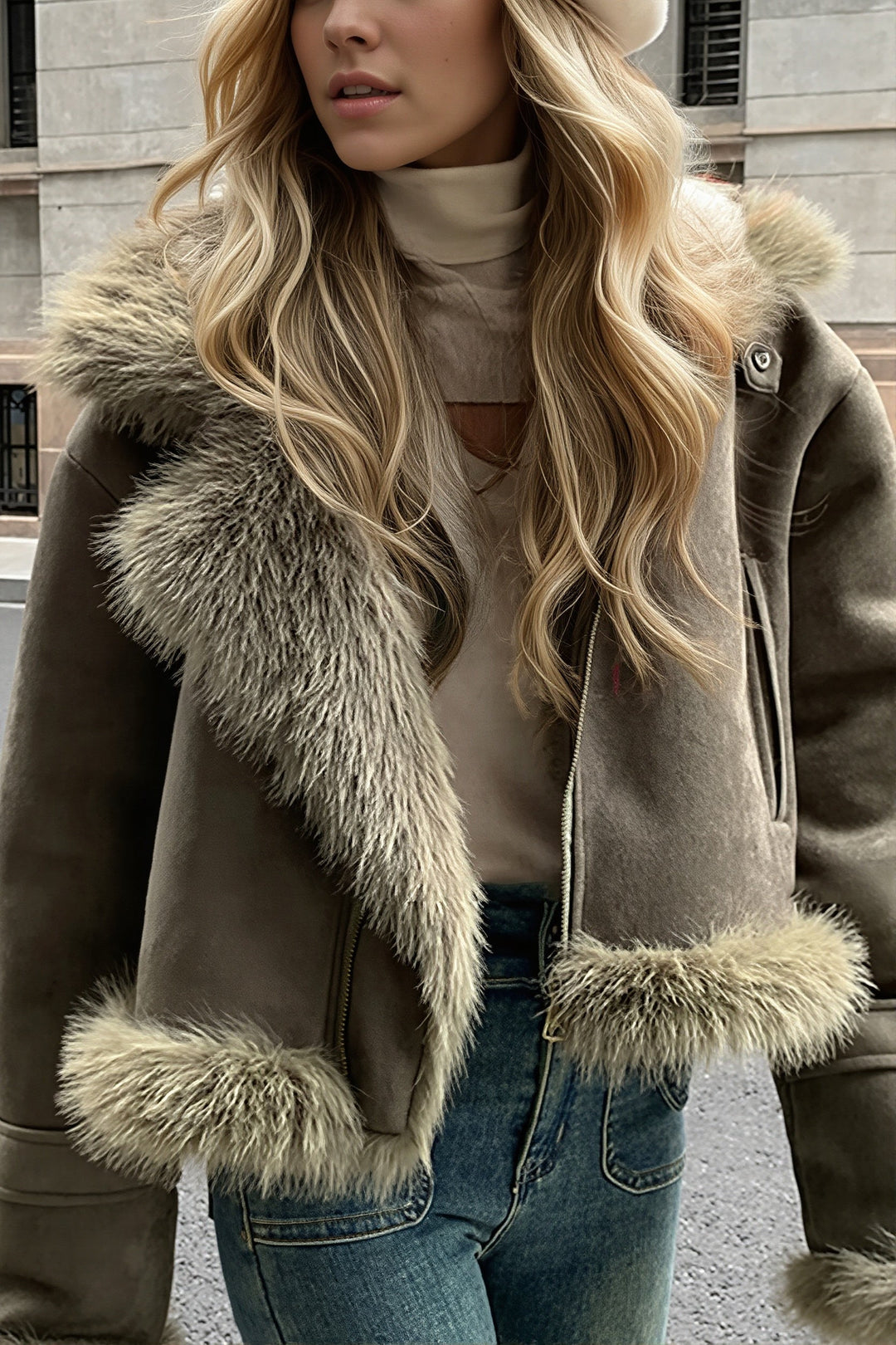 Kurzjacke Damen | Kunstfellkragen & Legere Silhouette