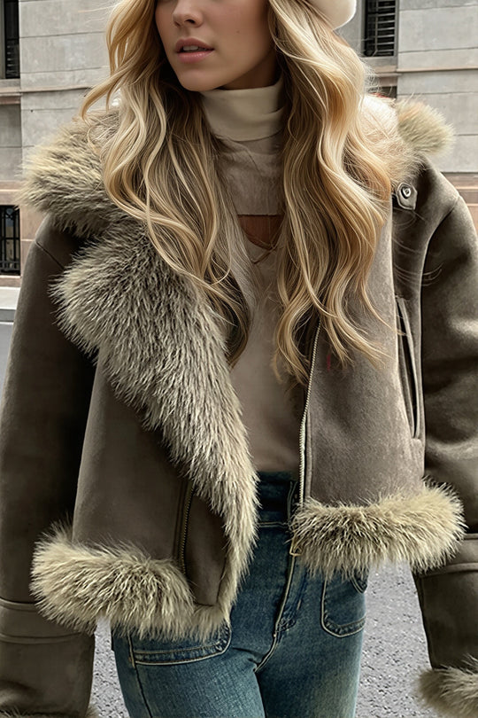 Kurzjacke Damen | Kunstfellkragen & Legere Silhouette