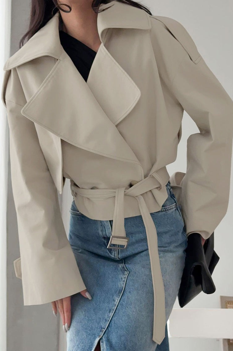 Kurzjacke Damen | Mit Gürtel & Reverskragen