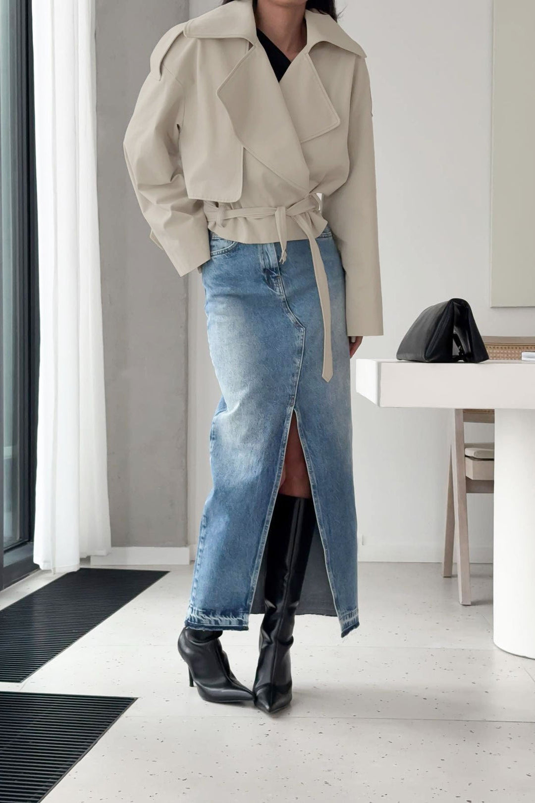 Kurzjacke Damen | Mit Gürtel & Reverskragen
