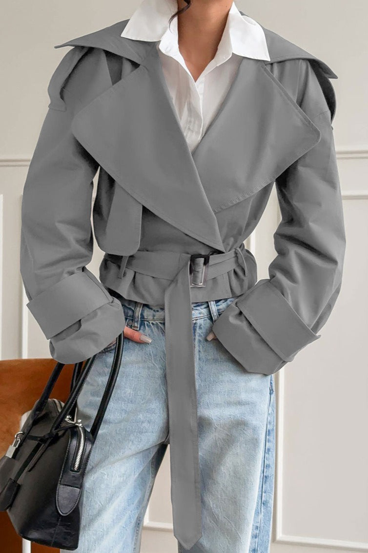 Kurzjacke Damen | Mit Gürtel & Reverskragen