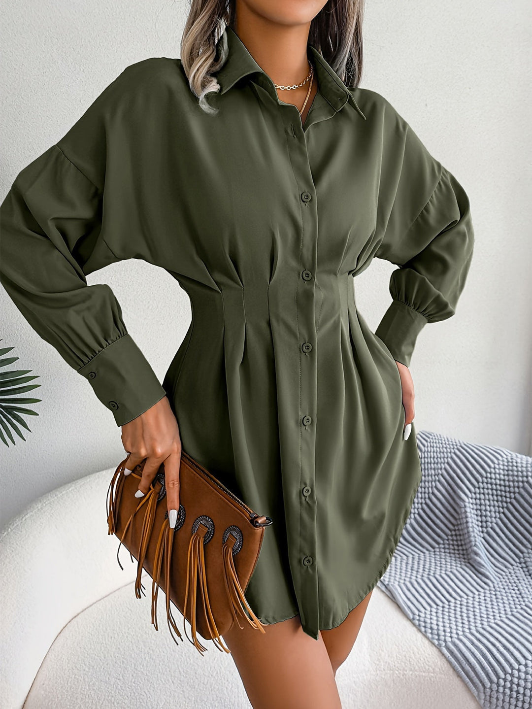 Langärmeliges Kleid Damen mit Knopfleiste - Lara 2