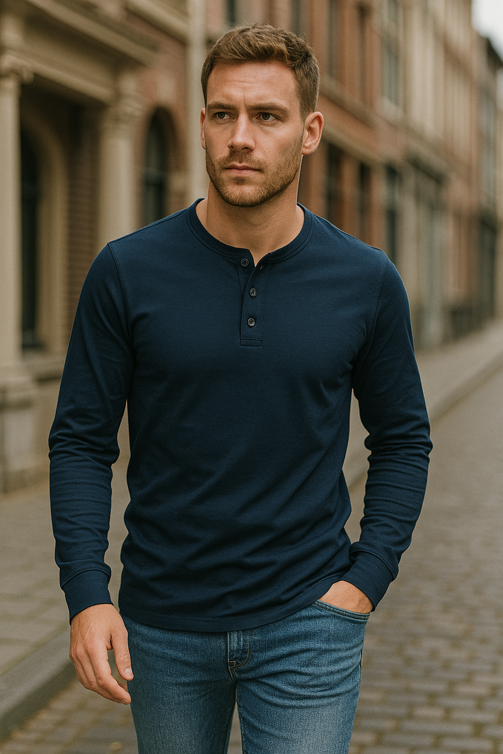 Langarmshirt Herren | Praktische Knopfleiste & Bequeme Passform