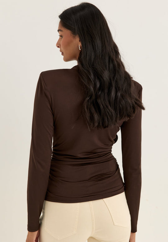 Flounce long Sleeve Top Brown