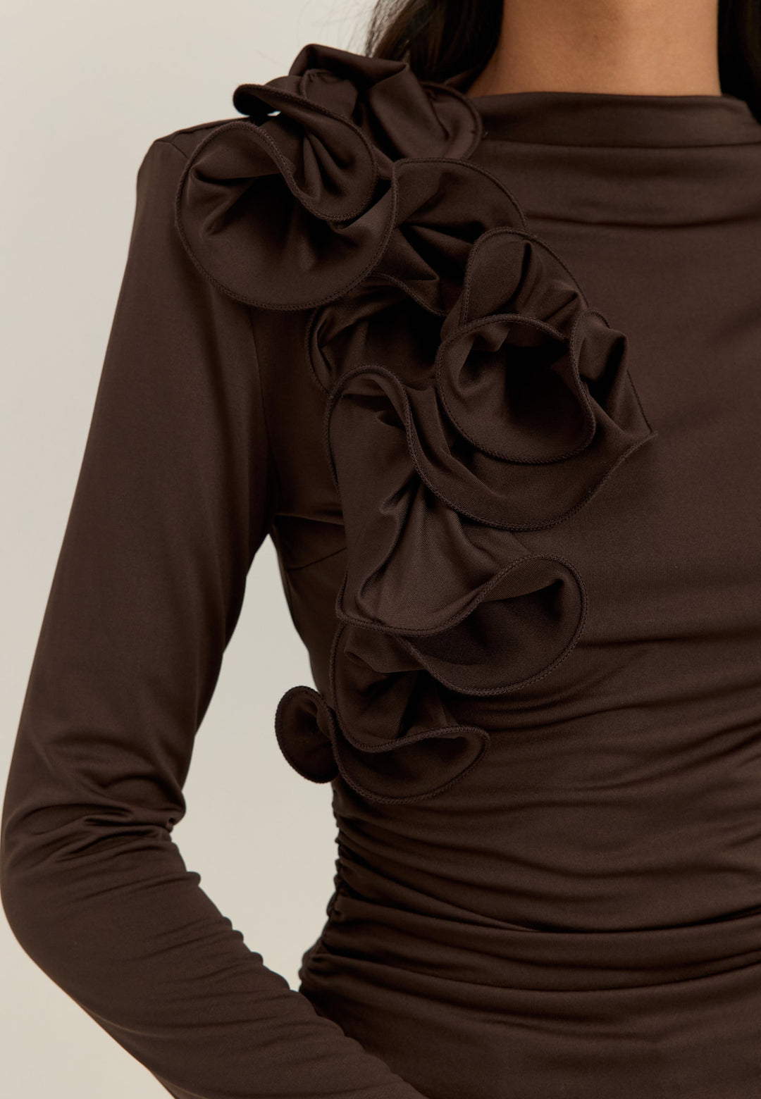 Flounce long Sleeve Top Brown