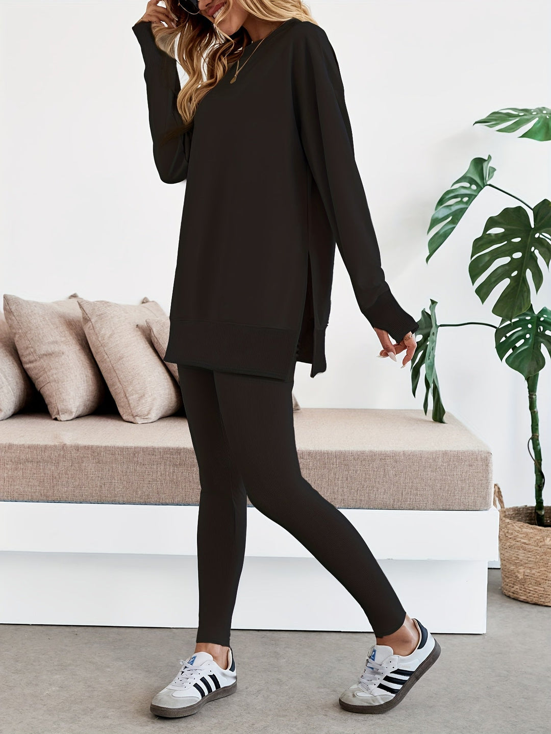 Langarmtop-Set Damen | Zweiteiliges Set & Moderne Seitenschlitze 8