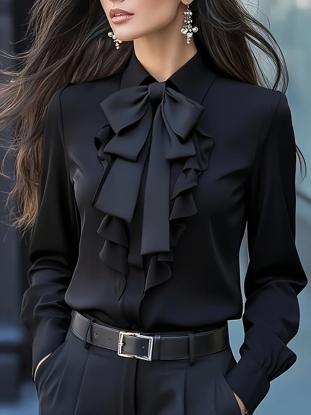 Lange Mouw Blouse Dames | Strikdetail & Verfijnde Look
