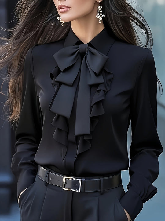Lange Mouw Blouse Dames | Strikdetail & Verfijnde Look