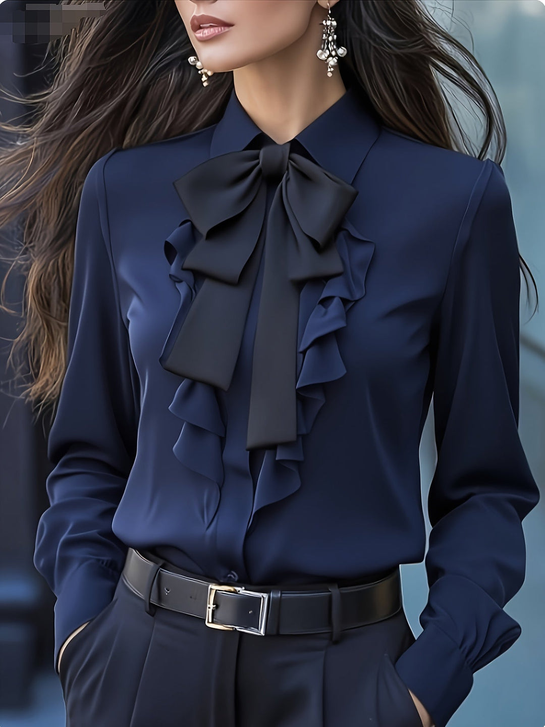 Lange Mouw Blouse Dames | Strikdetail & Verfijnde Look