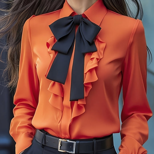 Lange Mouw Blouse Dames | Strikdetail & Verfijnde Look