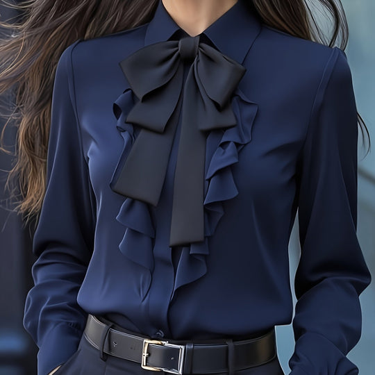 Lange Mouw Blouse Dames | Strikdetail & Verfijnde Look