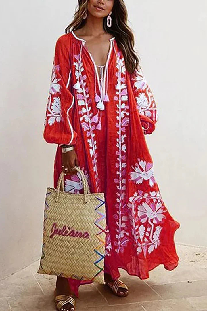 Lange Mouwen Jurk Dames | Boheemse Maxi met Bloemenprint