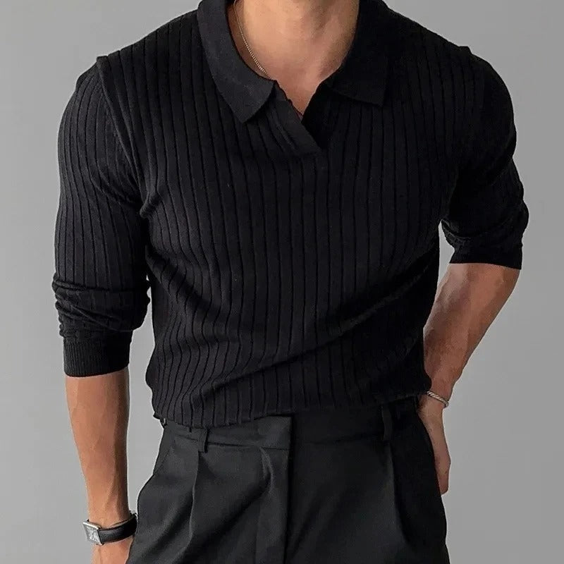 Polo Heren Lange Mouwen V-Hals Slim Fit Casual 1