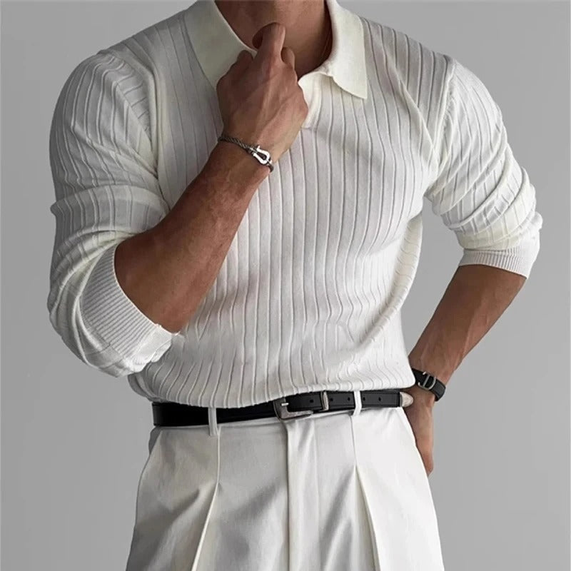Polo Heren Lange Mouwen V-Hals Slim Fit Casual 2