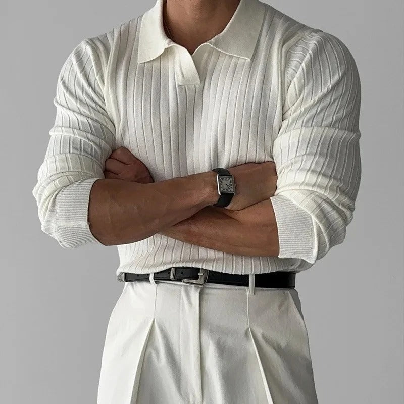 Polo Heren Lange Mouwen V-Hals Slim Fit Casual 3