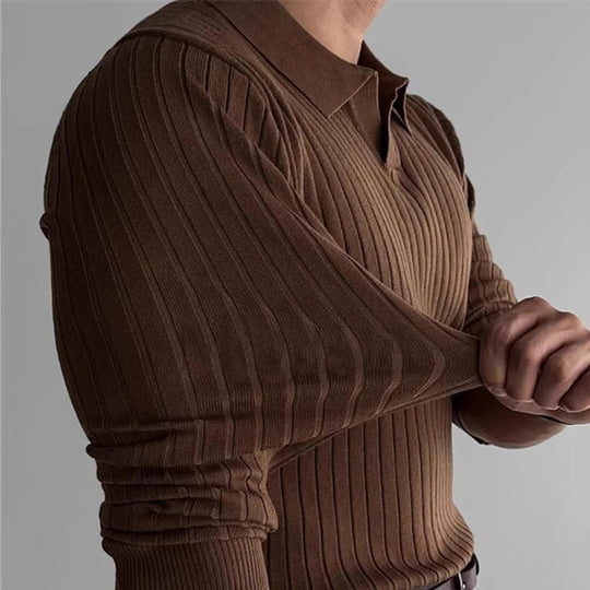 Polo Heren Lange Mouwen V-Hals Slim Fit Casual 4