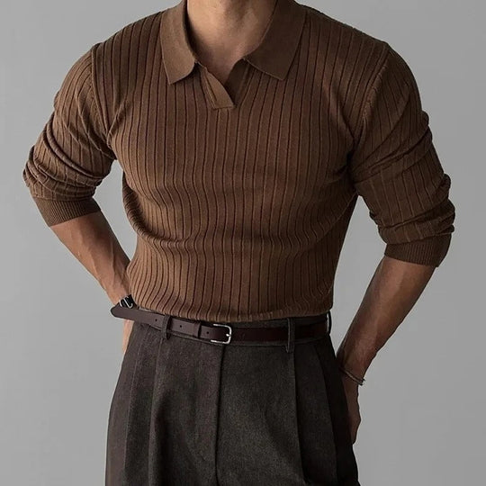 Polo Heren Lange Mouwen V-Hals Slim Fit Casual 5