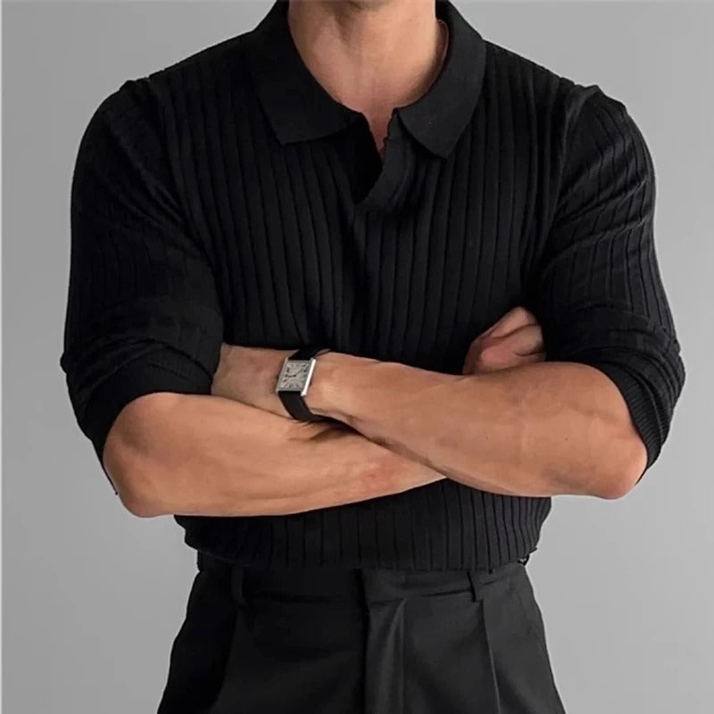 Polo Heren Lange Mouwen V-Hals Slim Fit Casual 0