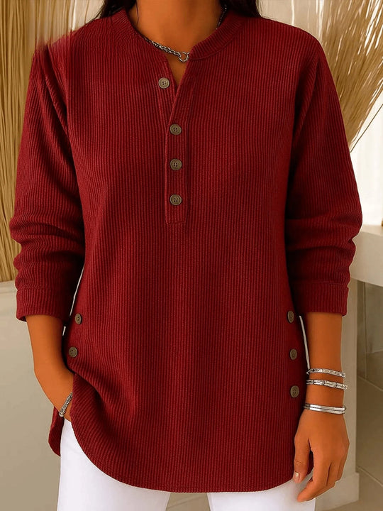Ribgebreide Henley Tuniek Dames Relaxed Fit | Lange Mouw 1