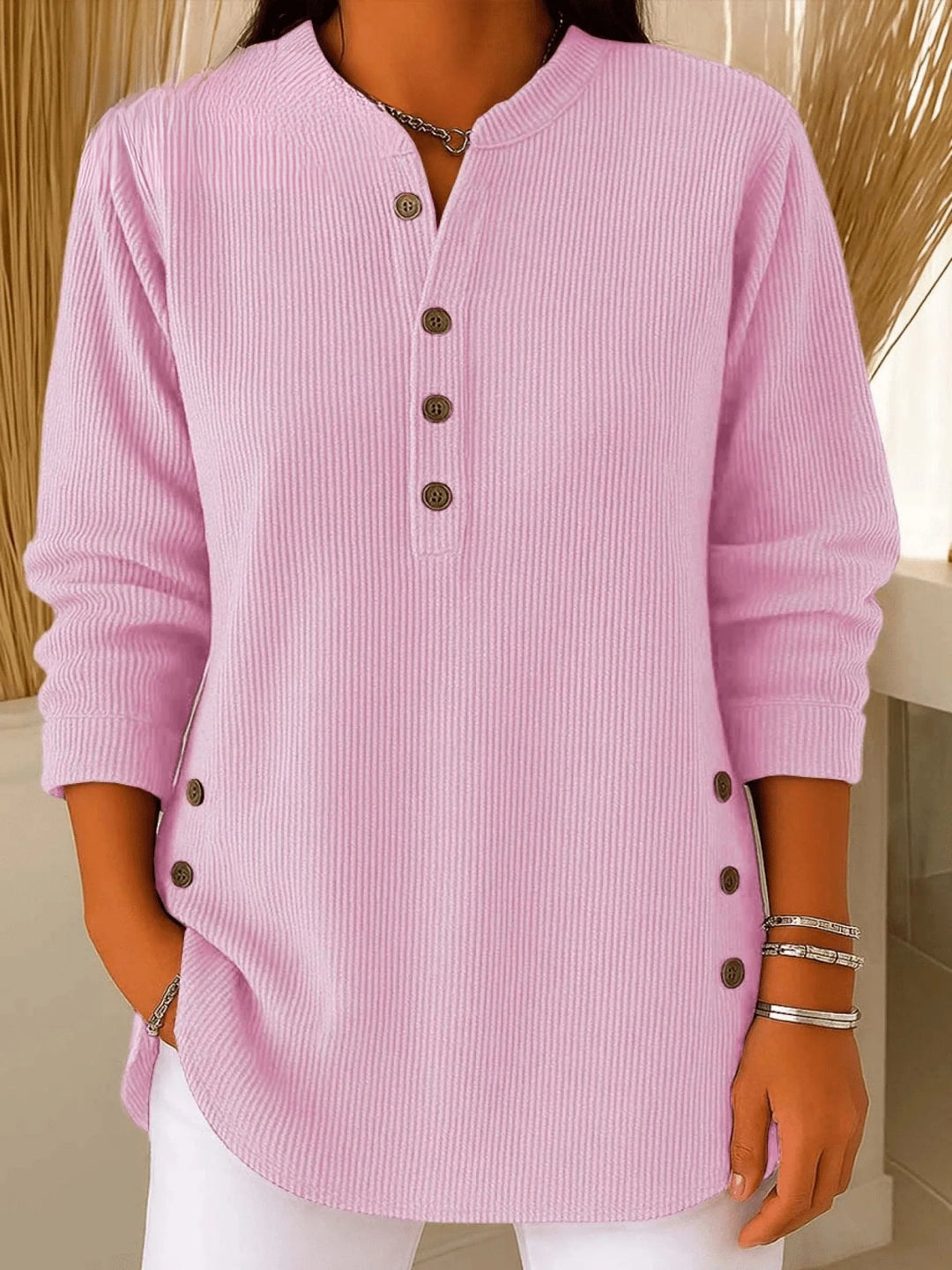 Ribgebreide Henley Tuniek Dames Relaxed Fit | Lange Mouw 3