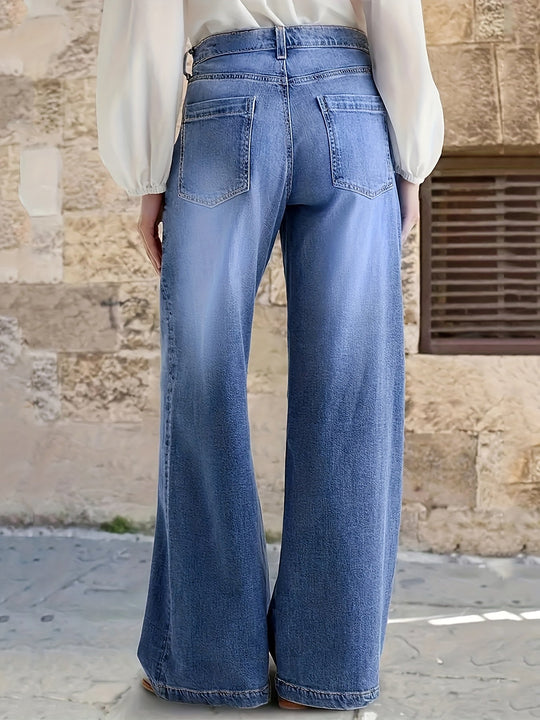 Lange Jeans – Katoenmix Met Uitlopende Pijpen Voor Bewegen 0