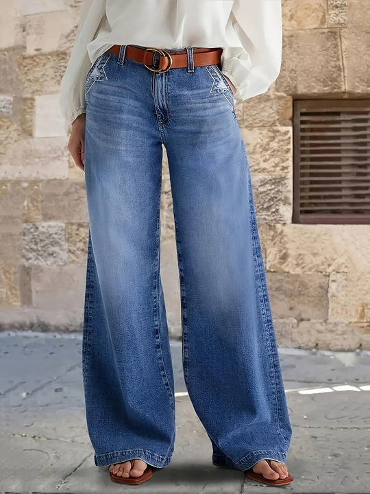 Lange Jeans – Katoenmix Met Uitlopende Pijpen Voor Bewegen 1