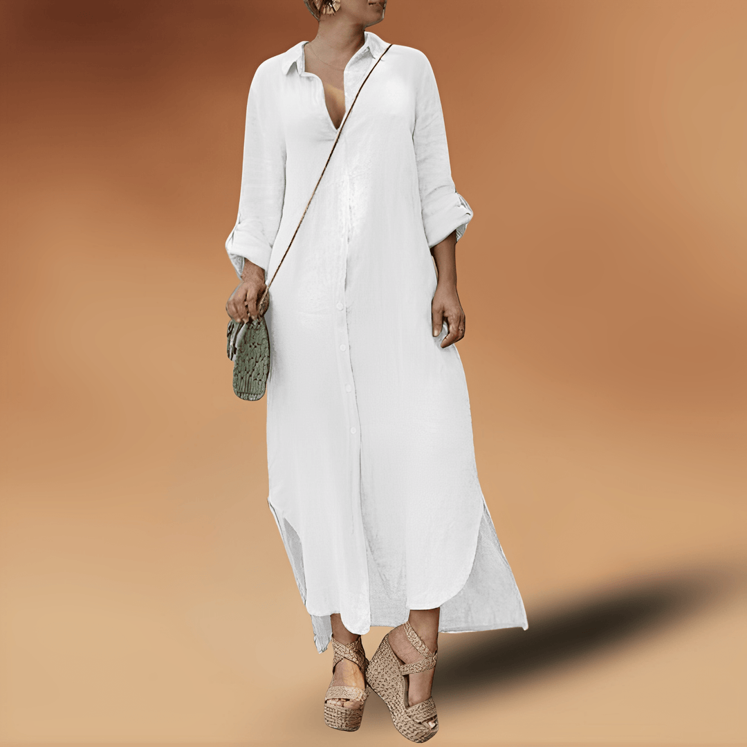 Lange Jurk Dames | Knoopsluiting & Zijsplitten