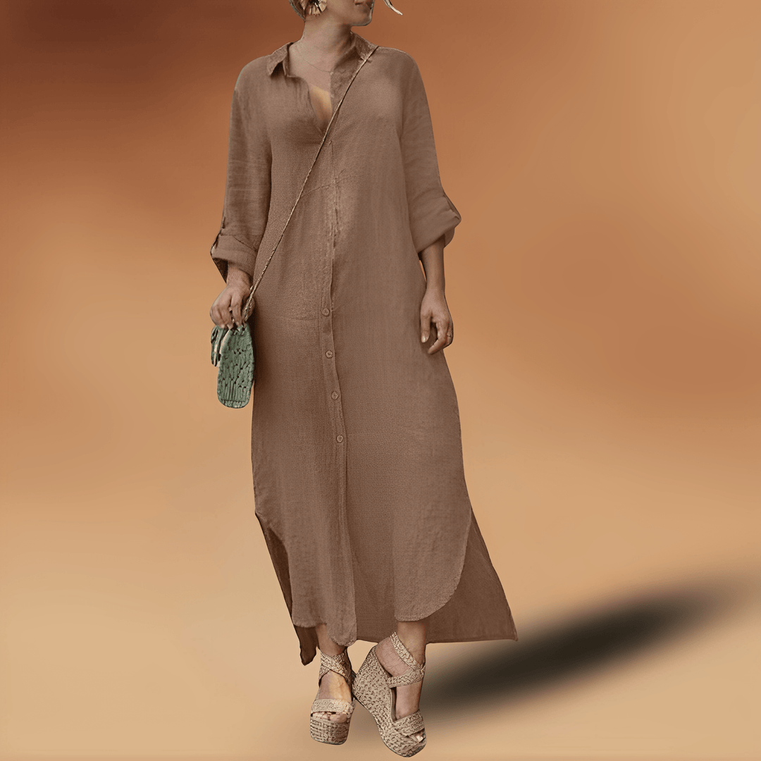 Lange Jurk Dames | Knoopsluiting & Zijsplitten