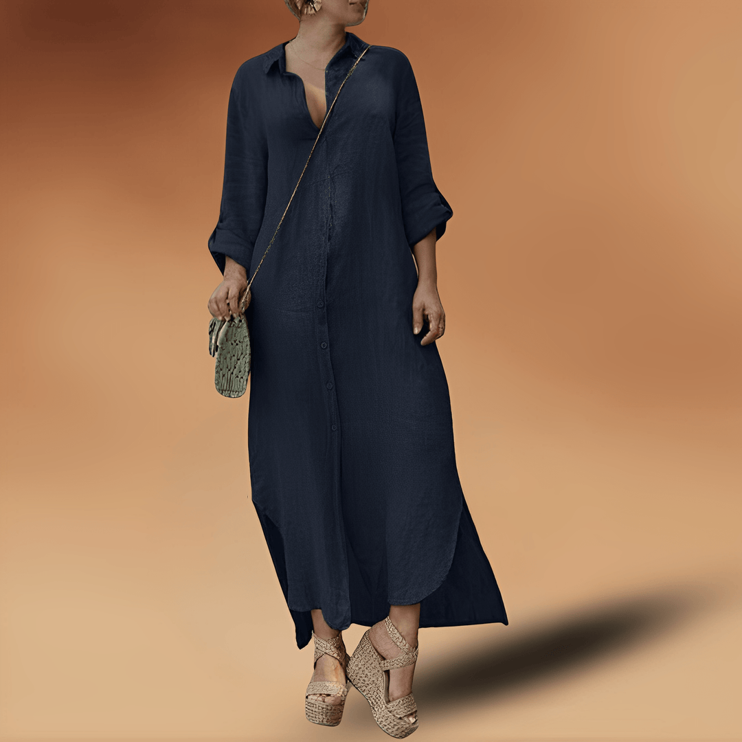 Lange Jurk Dames | Knoopsluiting & Zijsplitten