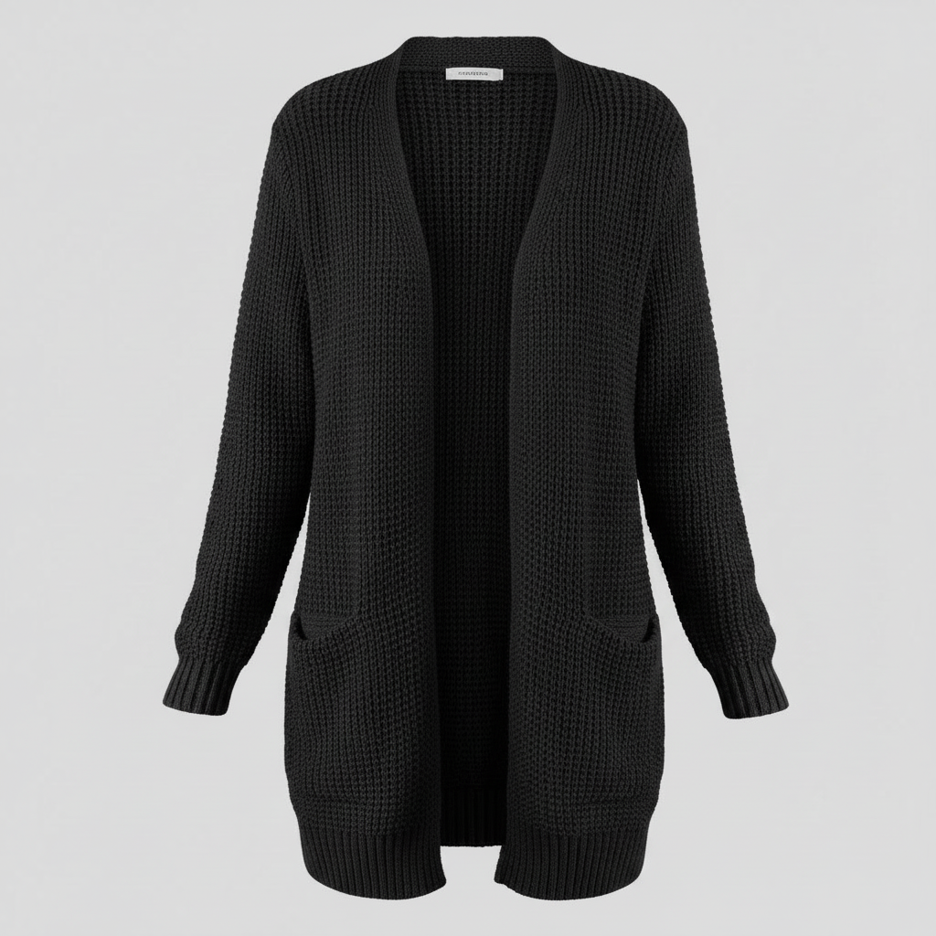 Damen Lange Strickjacke Taschen Langarm Strickcardigan 3