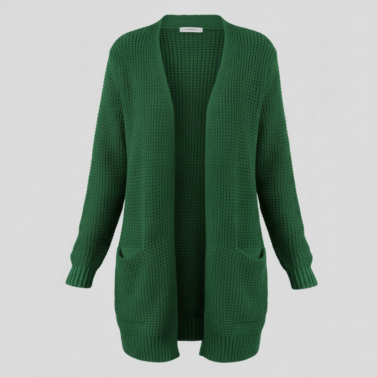 Damen Lange Strickjacke Taschen Langarm Strickcardigan 4