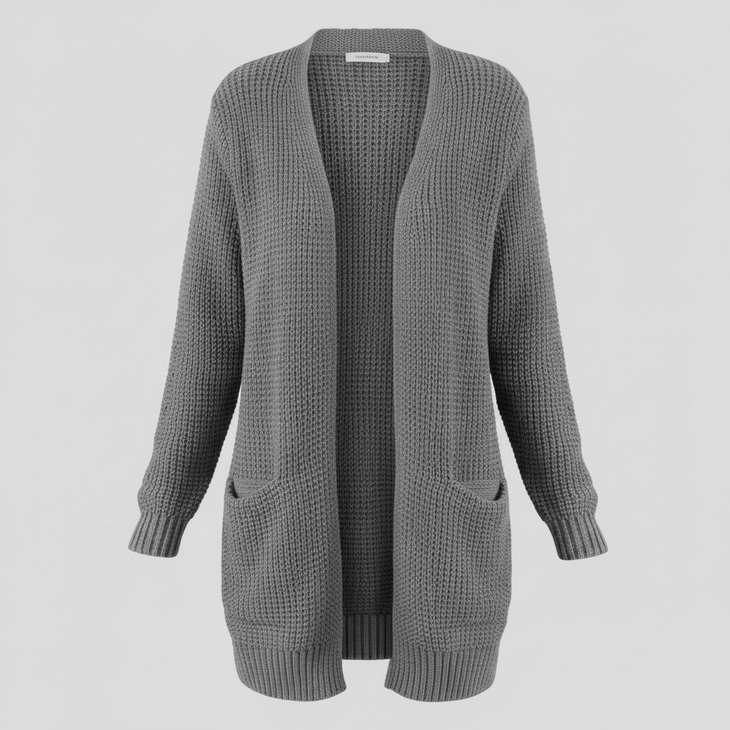 Damen Lange Strickjacke Taschen Langarm Strickcardigan 5
