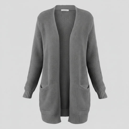 Damen Lange Strickjacke Taschen Langarm Strickcardigan 5